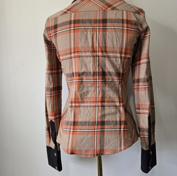 KAREN MILLEN Plaid Button-Up Women's Top in Orange and Black. Size 6 - Picture 6 of 14